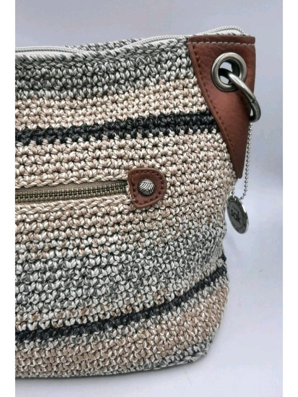 the sak Multi Colored Crochet Purse Taupe Lining BOHO Short Shoulder Bag Tag - Picture 6 of 9